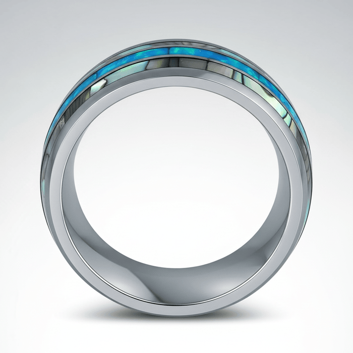 IRIDIAN — Center-through axial view — men's tungsten wedding ring.