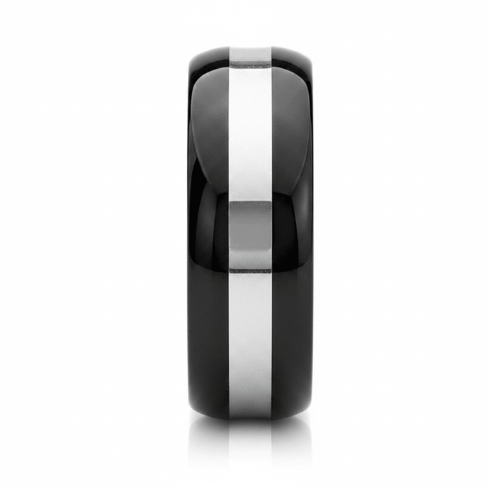 IRONCLAD — angled view — men's tungsten carbide wedding ring | Aydins Jewelry