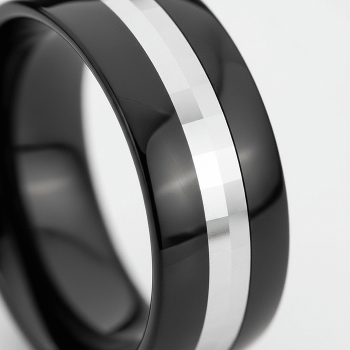IRONCLAD — close-up detail — men's tungsten carbide wedding ring | Aydins Jewelry