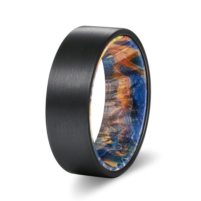 JACK | Blue & Yellow/Orange Wood, Black Flat Brushed Tungsten - Rings - Aydins Jewelry - 2