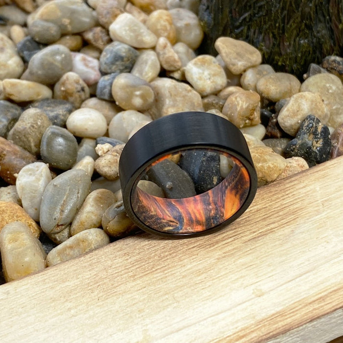 JACK | Blue & Yellow/Orange Wood, Black Flat Brushed Tungsten - Rings - Aydins Jewelry - 6
