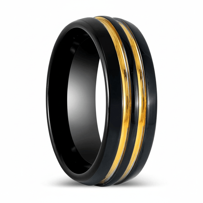 JAUCA — Hero product shot — men's tungsten wedding ring.