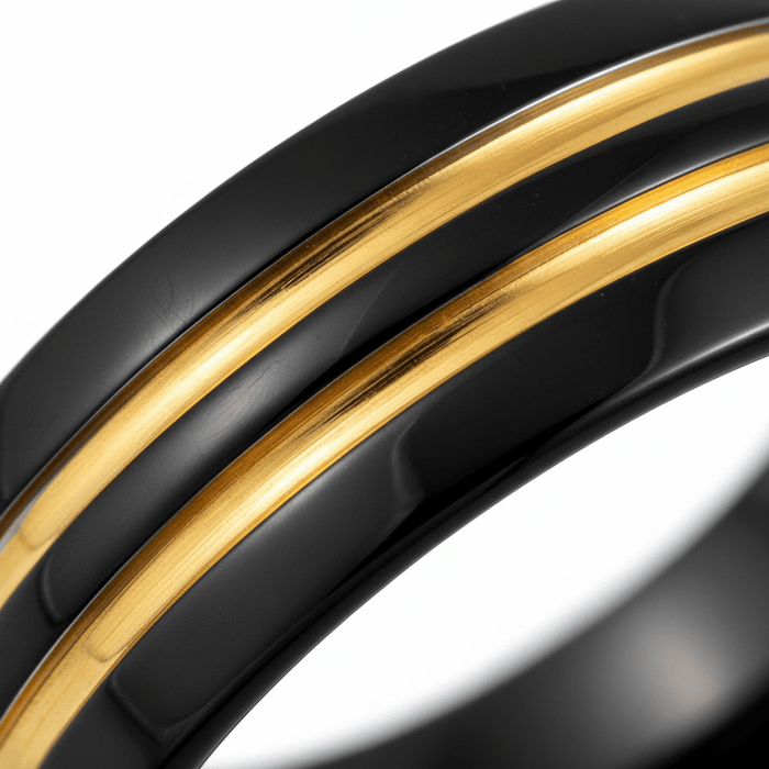 JAUCA — Extreme macro detail — men's tungsten wedding ring.