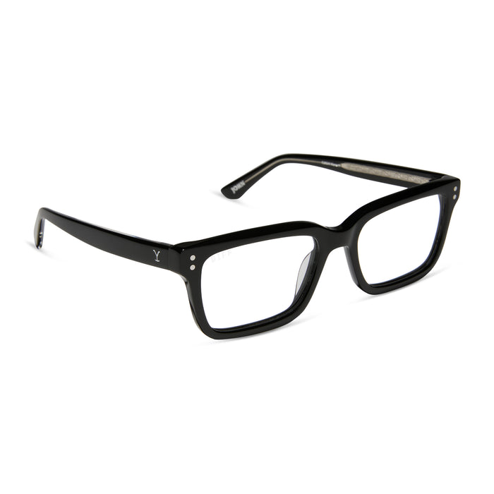 diff eyewear yellowstone john dutton rectangular prescription glasses black frame angled view