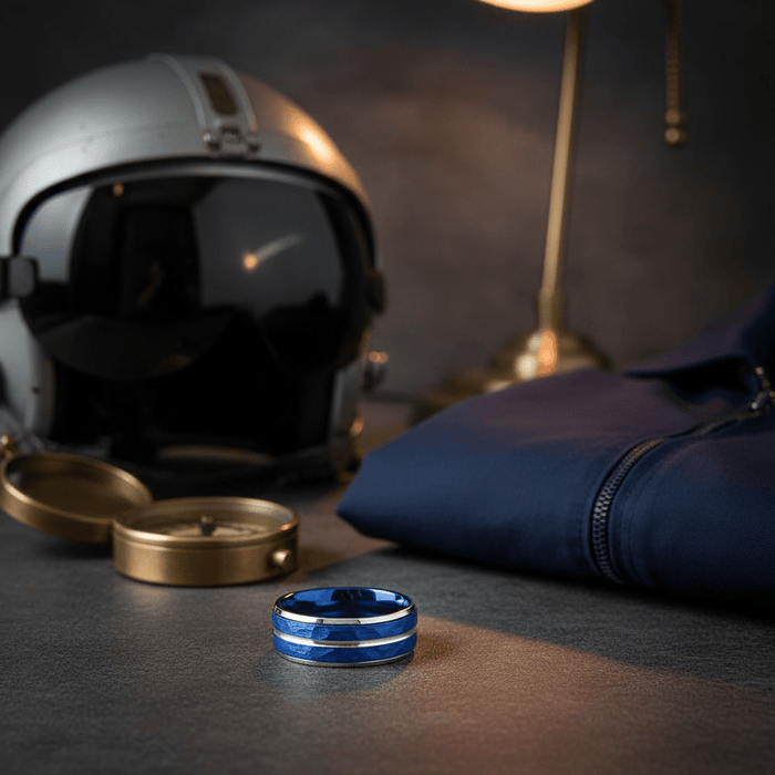 KAMIKAZE — close-up detail — men's tungsten carbide wedding ring | Aydins Jewelry