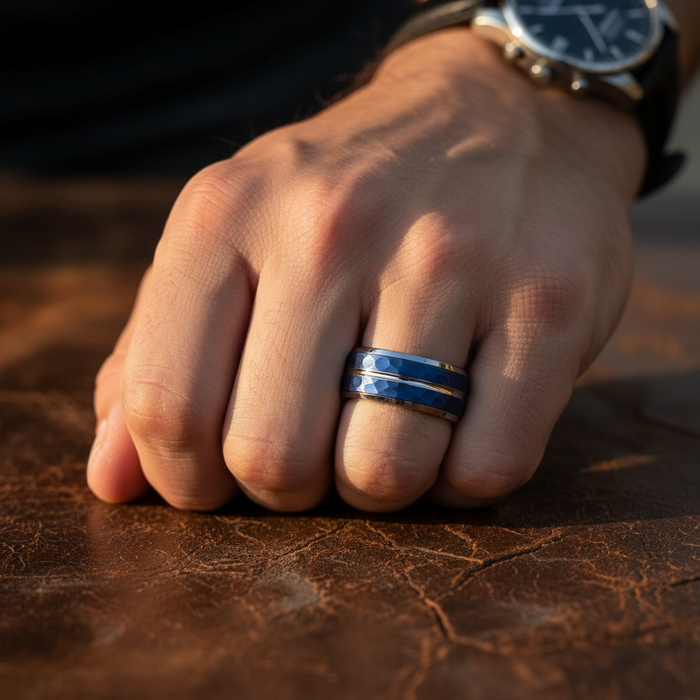 KAMIKAZE — close-up detail — men's tungsten carbide wedding ring | Aydins Jewelry