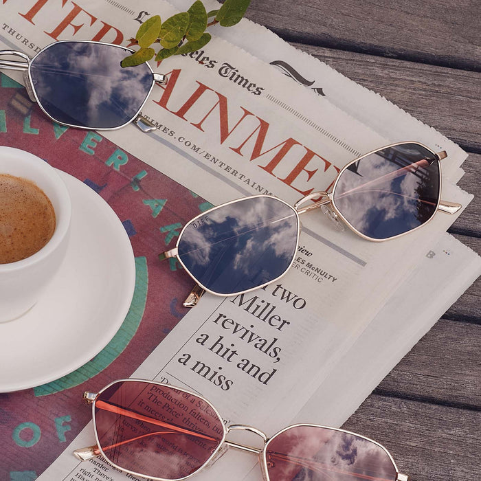 still life - caitlin covington group shot of diff eyewear kennedy sunglasses with your morning coffee and newspaper