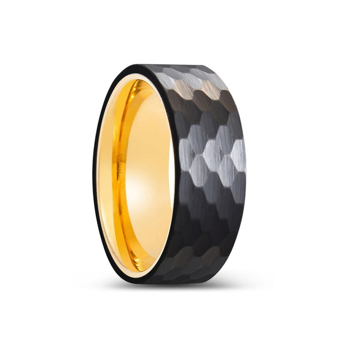 KNOX gold tungsten ring with black hammered center - main view