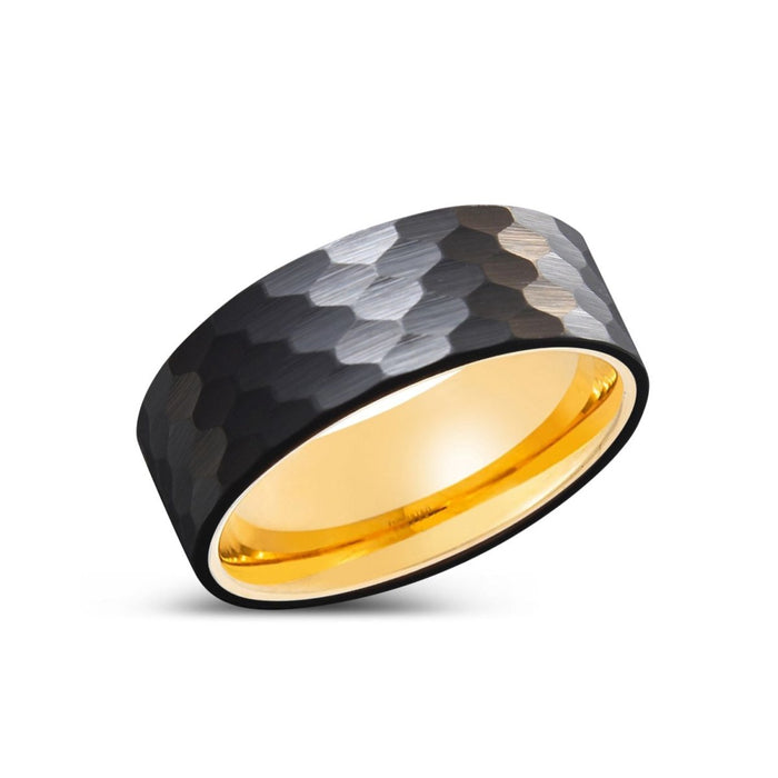 KNOX black hammered gold tungsten wedding band - side angle
