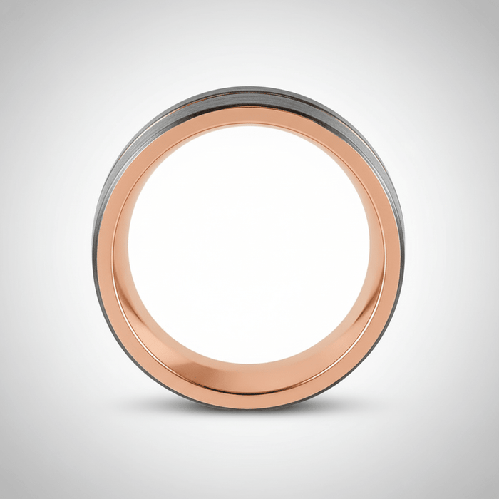 KORAI — Center-through axial view — men's tungsten wedding ring.
