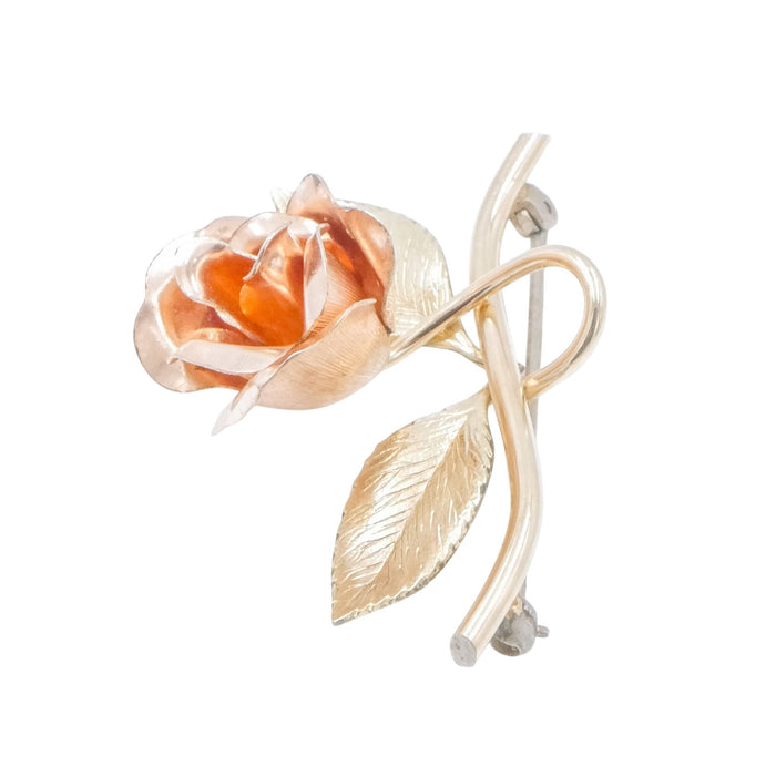 Krementz 12K Gold Filled Rose Brooch Yellow & Rose Gold Floral Pin 1.75 Inch