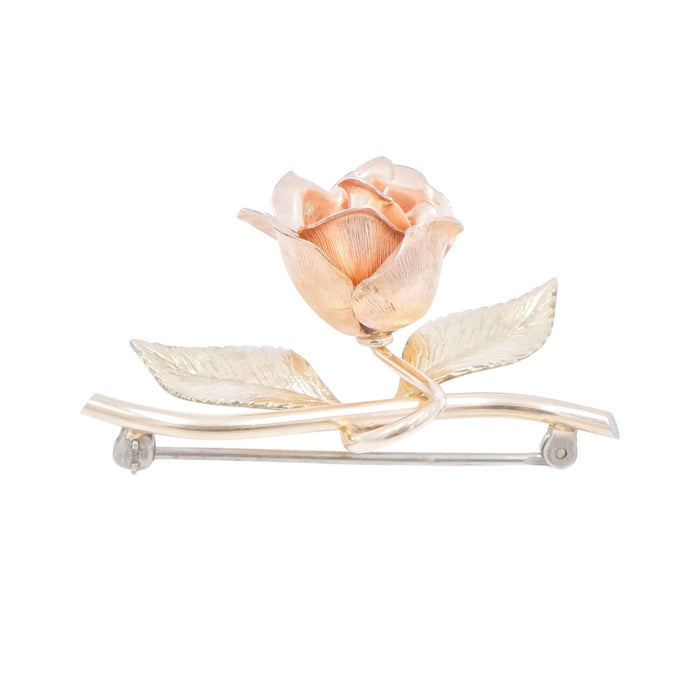Krementz 12K Gold Filled Rose Brooch Yellow & Rose Gold Floral Pin 1.75 Inch