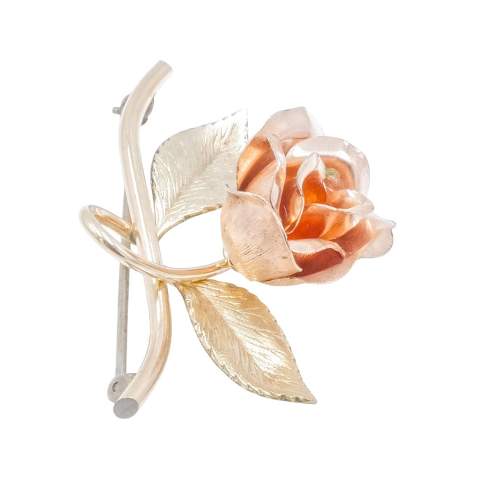 Krementz 12K Gold Filled Rose Brooch Yellow & Rose Gold Floral Pin 1.75 Inch