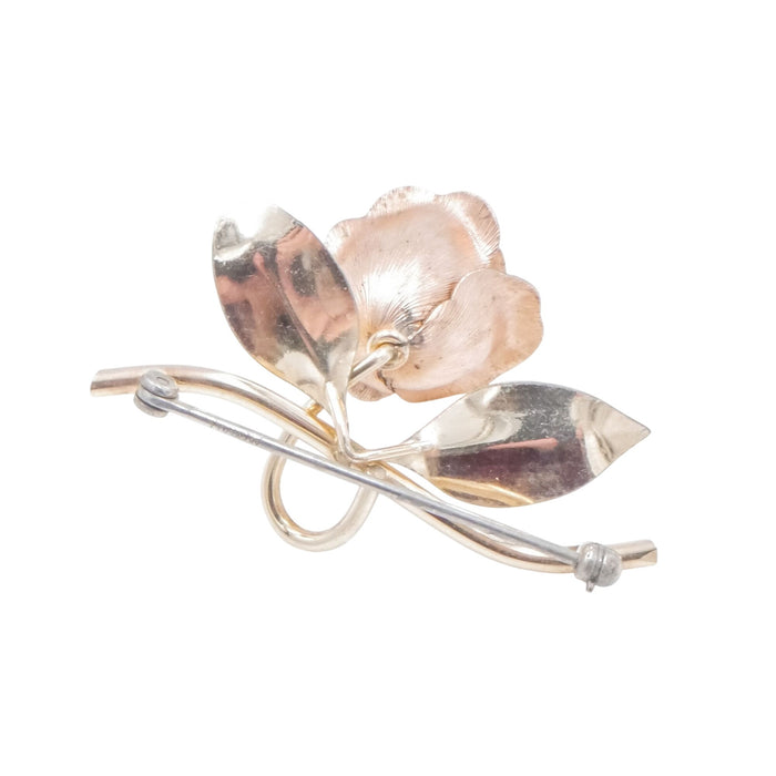 Krementz 12K Gold Filled Rose Brooch Yellow & Rose Gold Floral Pin 1.75 Inch