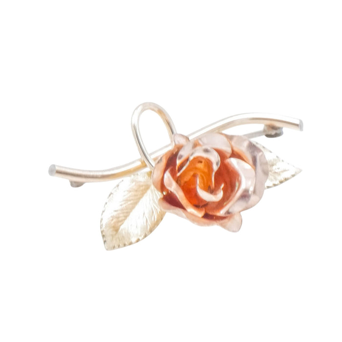 Krementz 12K Gold Filled Rose Brooch Yellow & Rose Gold Floral Pin 1.75 Inch