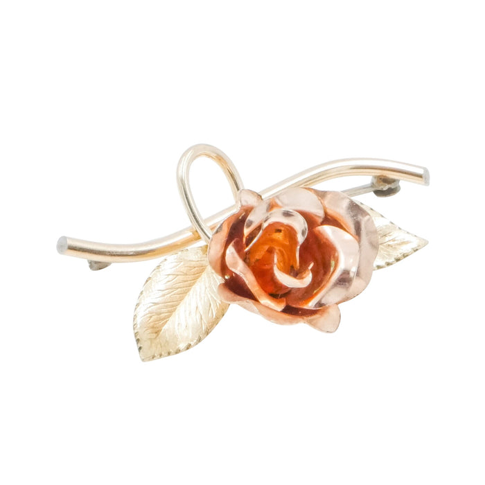 Krementz 12K Gold Filled Rose Brooch Yellow & Rose Gold Floral Pin 1.75 Inch
