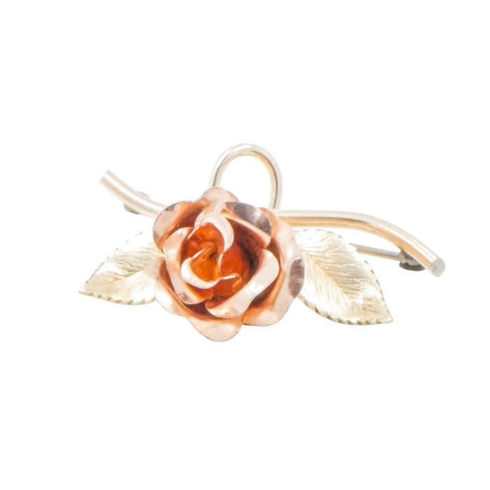 Krementz 12K Gold Filled Rose Brooch Yellow & Rose Gold Floral Pin 1.75 Inch