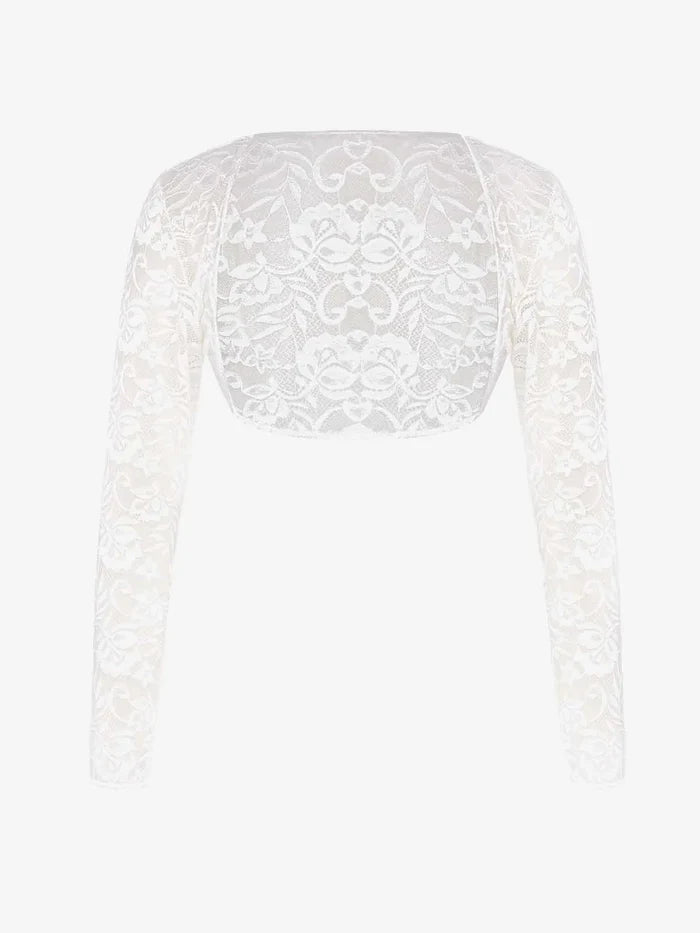 Popilush® white lace shrug for women: elegant and versatile.
