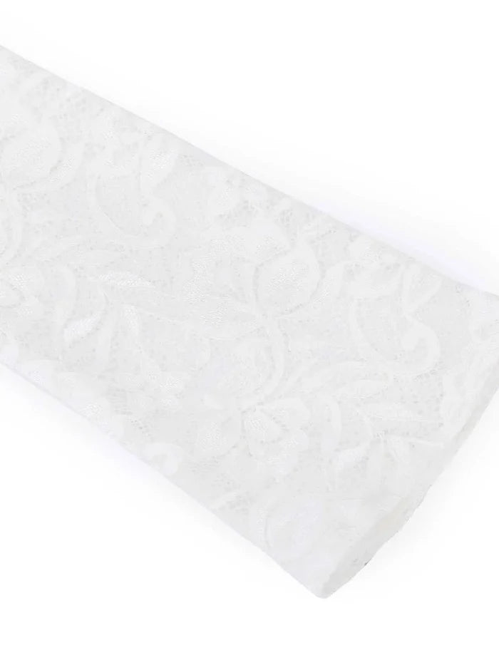 Popilush® white lace fabric detail from a Long Sleeve Shrug