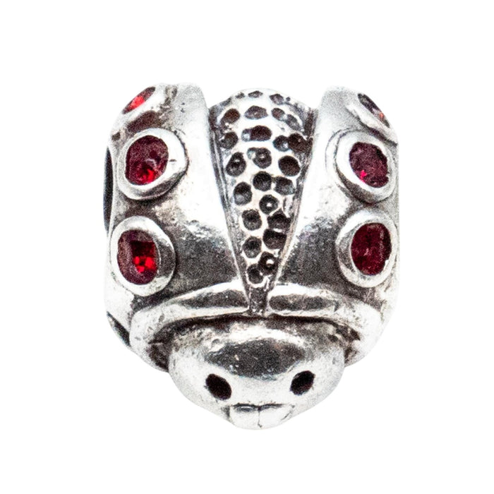 Ladybug Sterling Silver Charm Bead With Red Glass