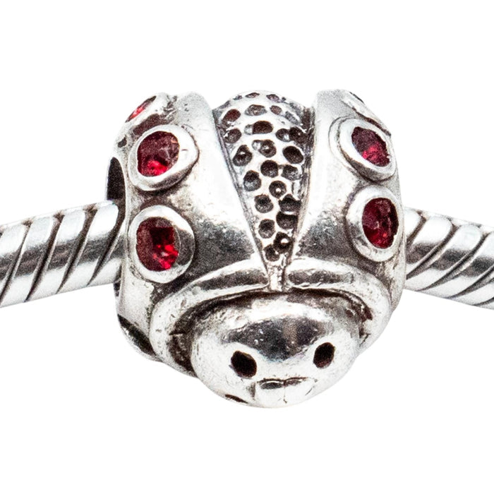 Ladybug Sterling Silver Charm Bead With Red Glass