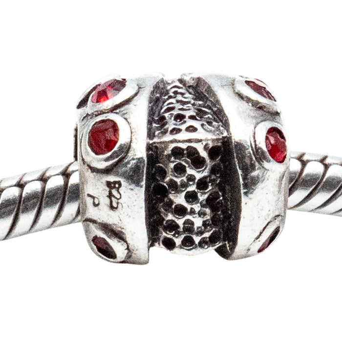 Ladybug Sterling Silver Charm Bead With Red Glass