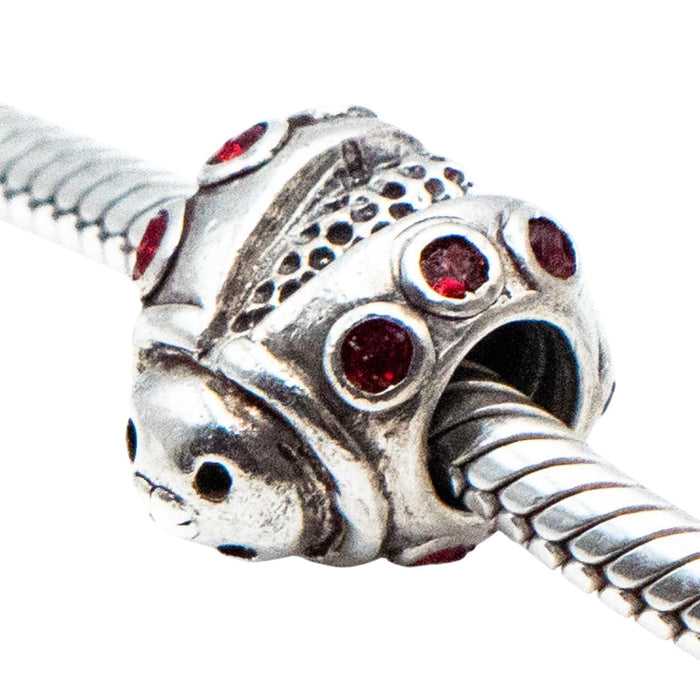 Ladybug Sterling Silver Charm Bead With Red Glass