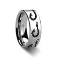 Large Polynesian Fishing Hook Laser Engraved Flat  Tungsten Carbide men's wedding band, image 1