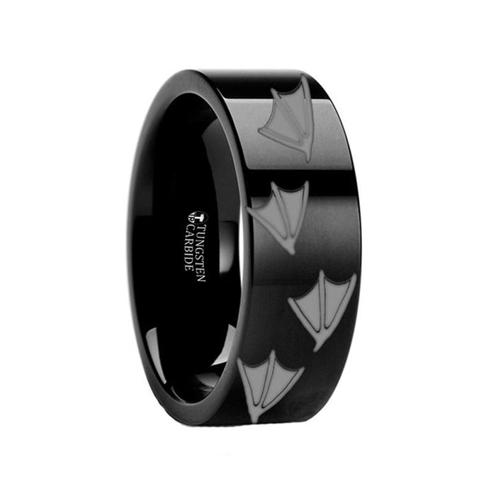 Laser Engraved Duck Track Print Animal Design Flat Tungsten Carbide men's wedding band, image 2