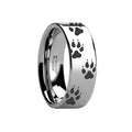 Laser Engraved Wolf Track Print Animal Design Flat Tungsten Carbide men's wedding band, image 1