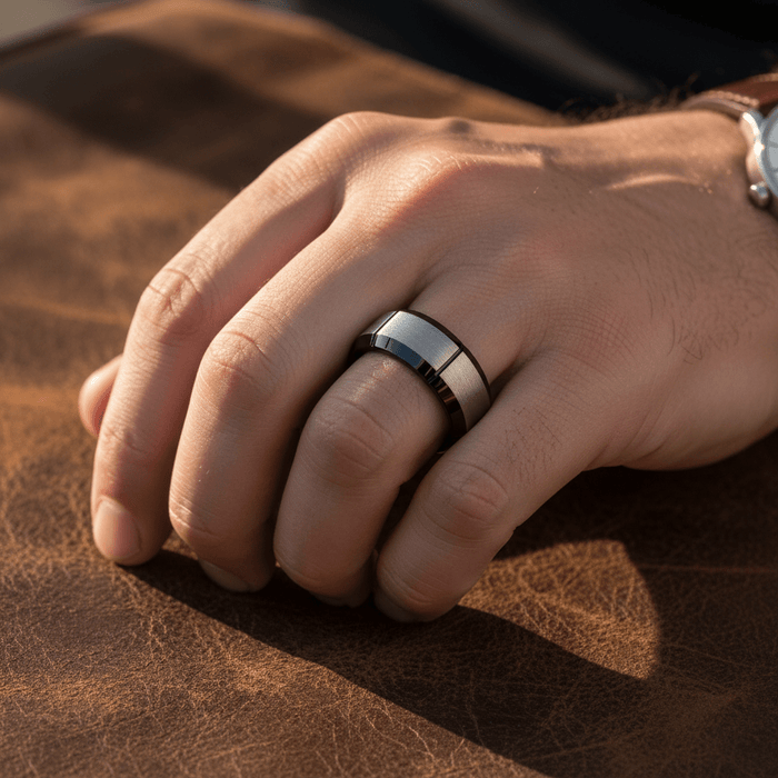 LATTICE — lifestyle on hand — men's tungsten carbide wedding ring | Aydins Jewelry