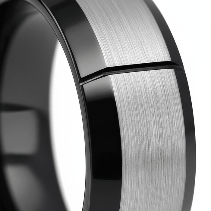 LATTICE — close-up detail — men's tungsten carbide wedding ring | Aydins Jewelry