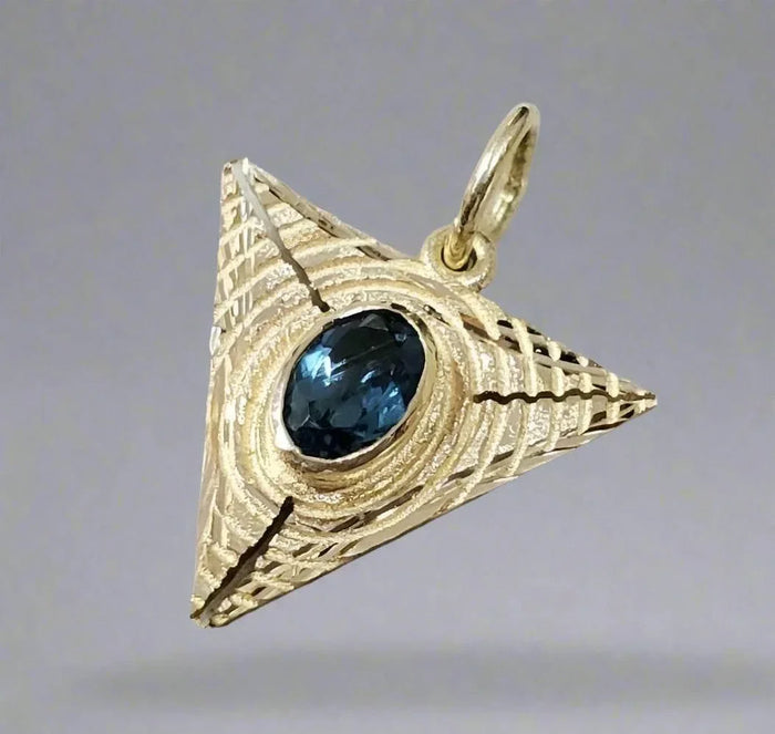 Lazer Cut 14k Gold London Blue Topaz Pendant - K Jewelry Accessories