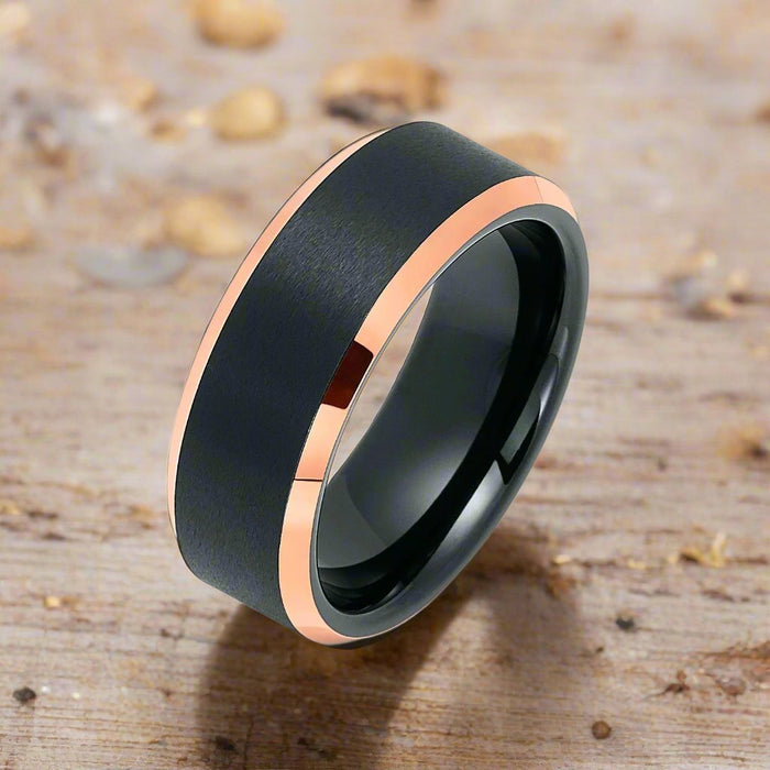 LEONARD — angled view — men's tungsten carbide wedding ring | Aydins Jewelry