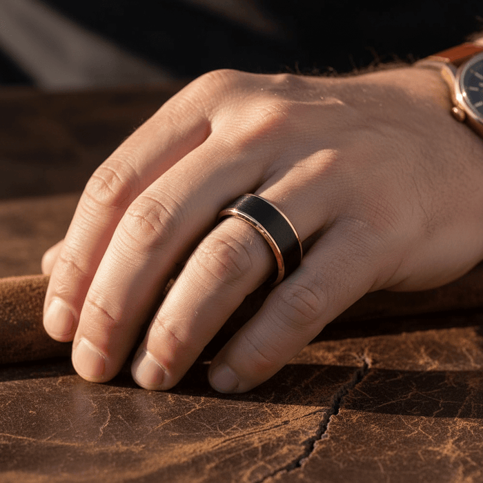 LEONARDO — angled view — men's tungsten carbide wedding ring | Aydins Jewelry