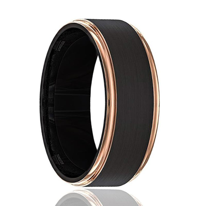 LEONARDO Rose Gold Stepped Edge Black Tungsten Ring - Rings - Aydins_Jewelry