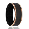 LEONARDO Rose Gold Stepped Edge Black Tungsten Ring - Rings - Aydins_Jewelry