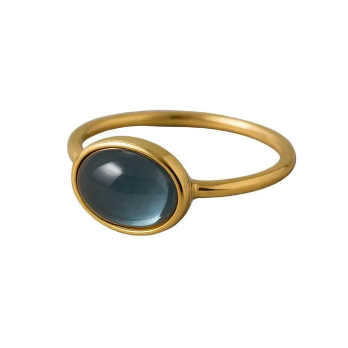 London Blue Topaz Ring, 8x10mm Oval Cabochon Gemstone, - K Jewelry Accessories