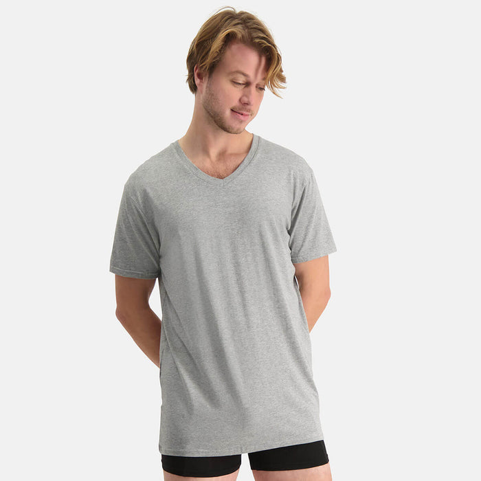 Bamboo Basics - Long Fit T-Shirts Velo V-hals  - Grey Melange
