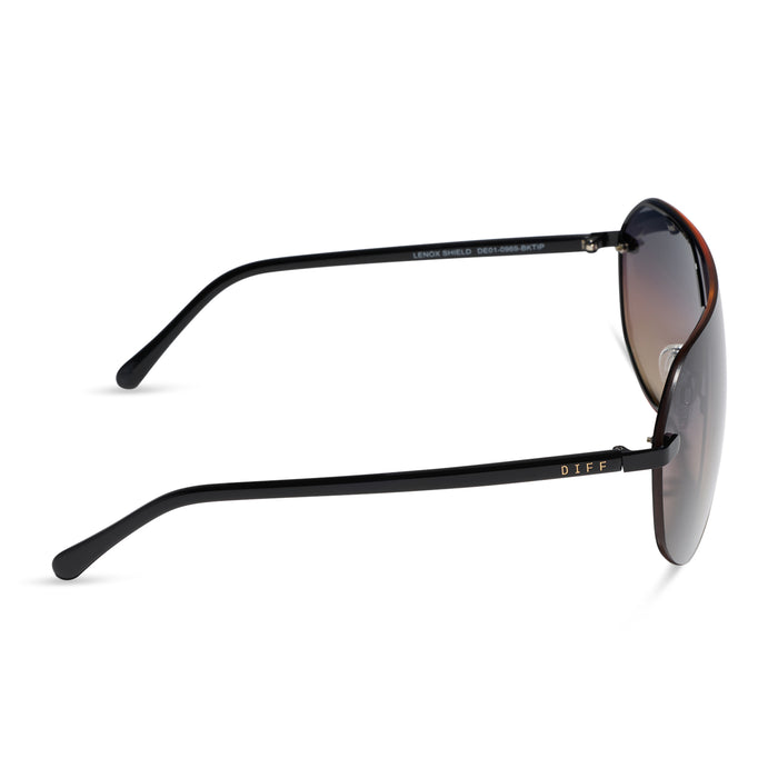 diff eyewear lonnie oversized aviator sunglasses with a black metal frame and twilight gradient polarized lenses side view