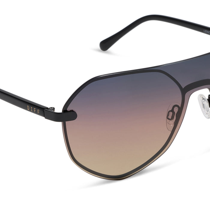 diff eyewear lonnie oversized aviator sunglasses with a black metal frame and twilight gradient polarized lenses detailed view