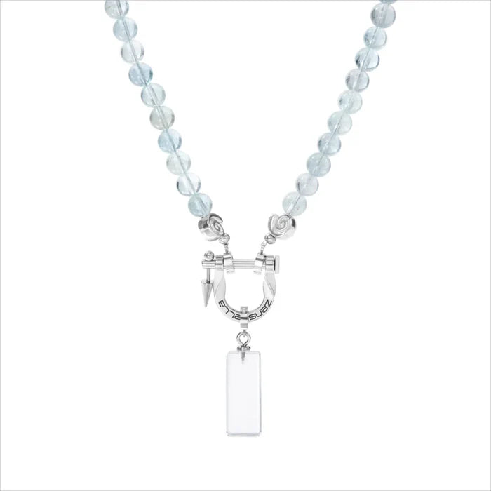 Lucent Blue Topaz & Clear Quartz Necklace