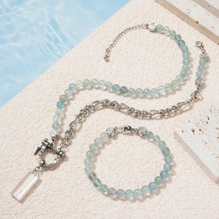 Lucent Blue Topaz & Clear Quartz Necklace