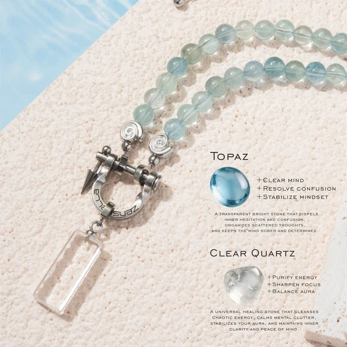 Lucent Blue Topaz & Clear Quartz Necklace
