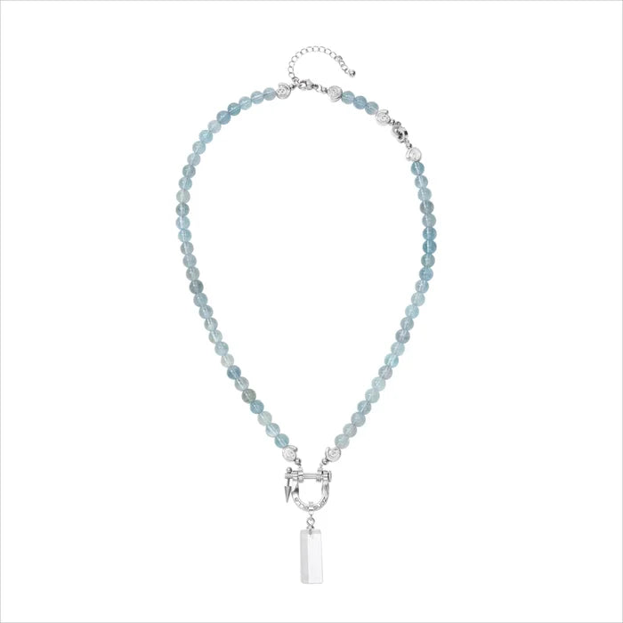 Lucent Blue Topaz & Clear Quartz Necklace