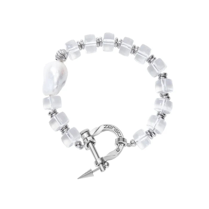 Lucent Clear Quartz & Baroque Pearl Bracelet