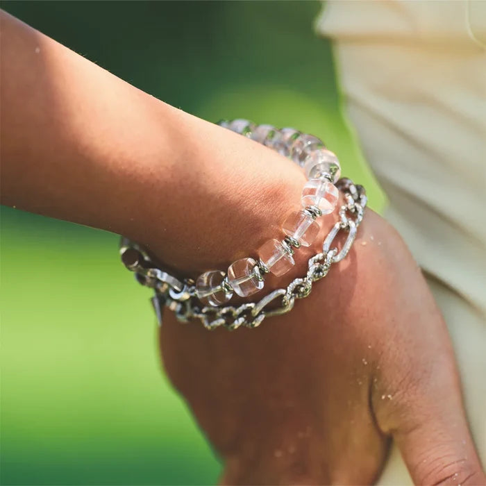 Lucent Clear Quartz & Baroque Pearl Bracelet