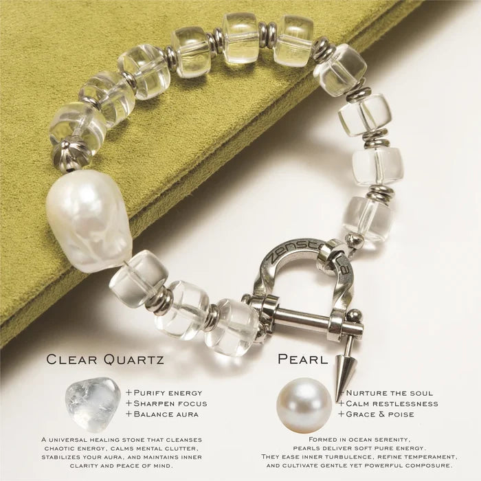 Lucent Clear Quartz & Baroque Pearl Bracelet