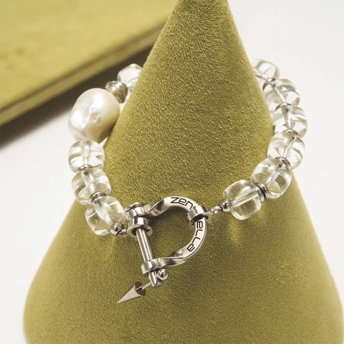Lucent Clear Quartz & Baroque Pearl Bracelet