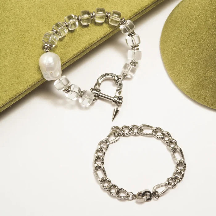 Lucent Clear Quartz & Baroque Pearl Bracelet